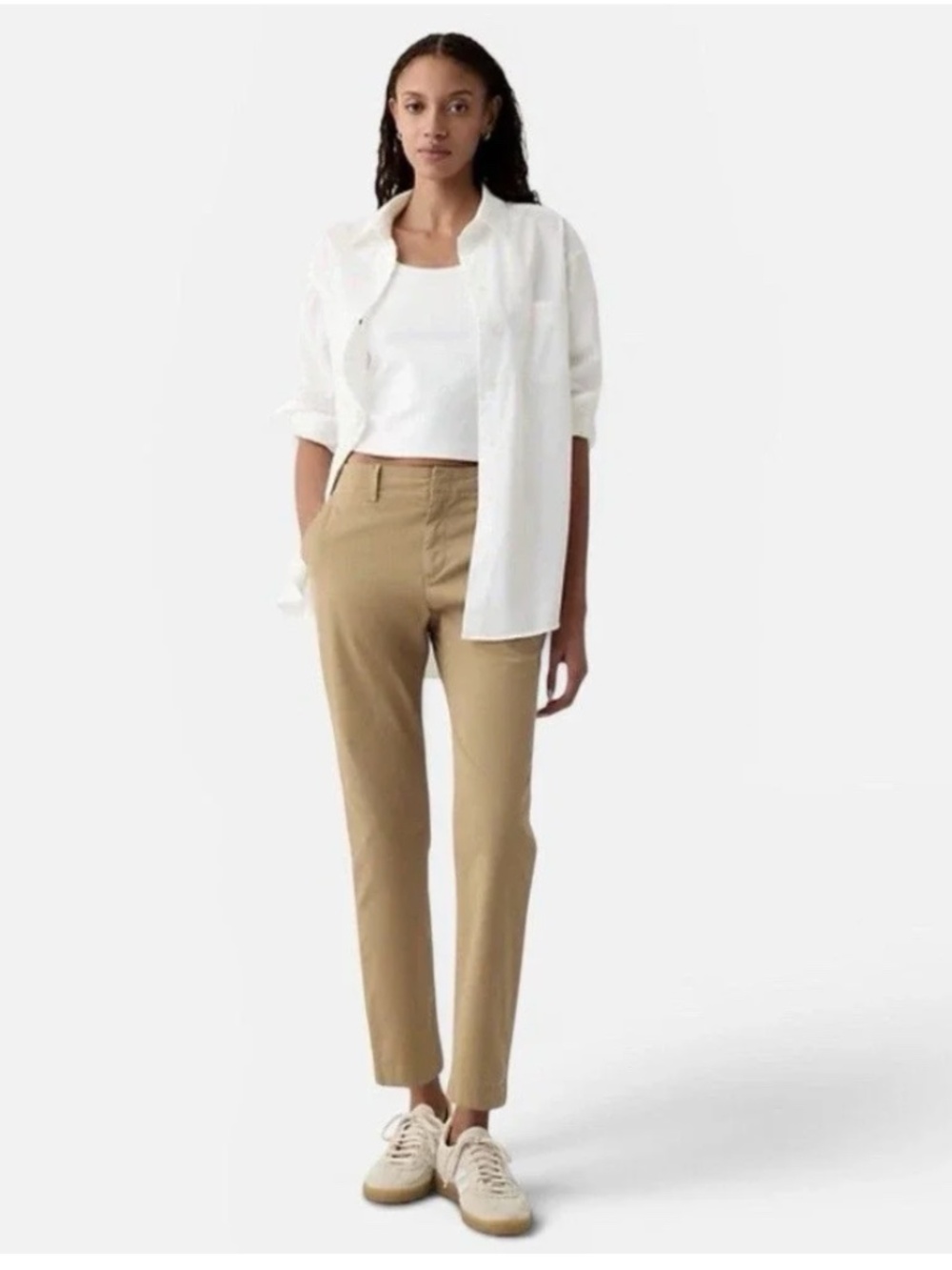Gap Downtown Khaki Pants in Tan mid rise straight leg crop, sz 12 Petite